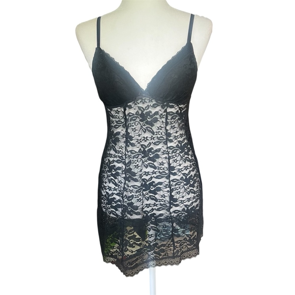 Linea Donatella Sheer Sexy Black Lace Chemise Lingerie Dress Size Small